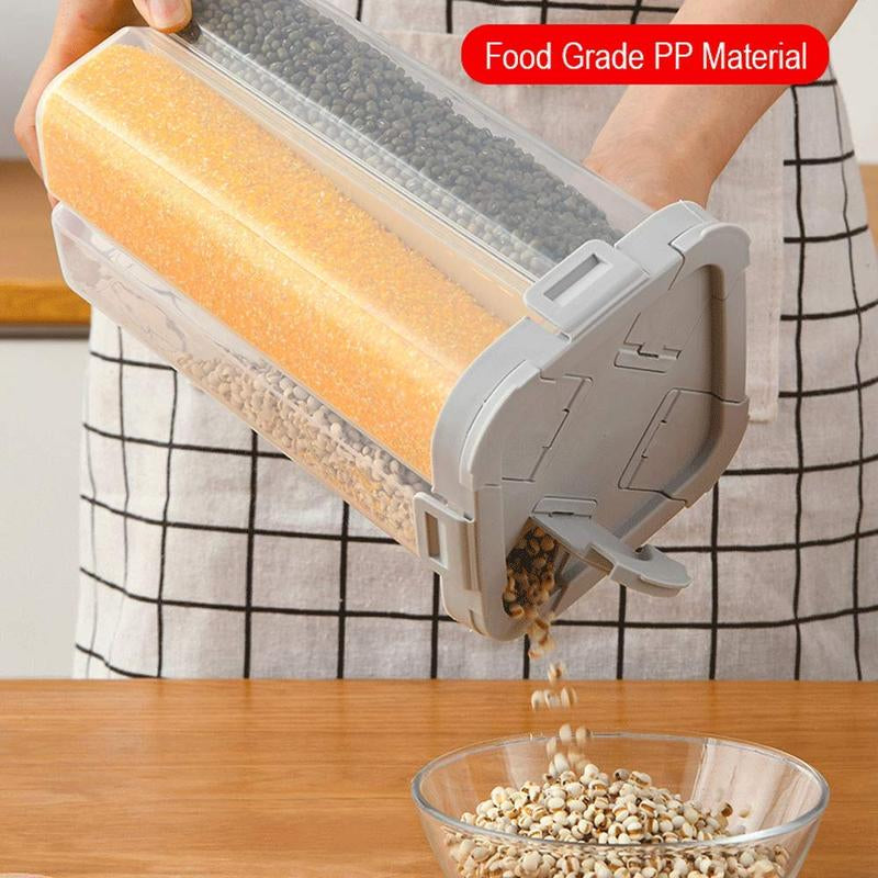 Clear Airtight Cereal Storage Container with Lids and Compartments - 2.3L Capacity for Grain, Sugar, Flour, Rice, Nuts, and Snacks