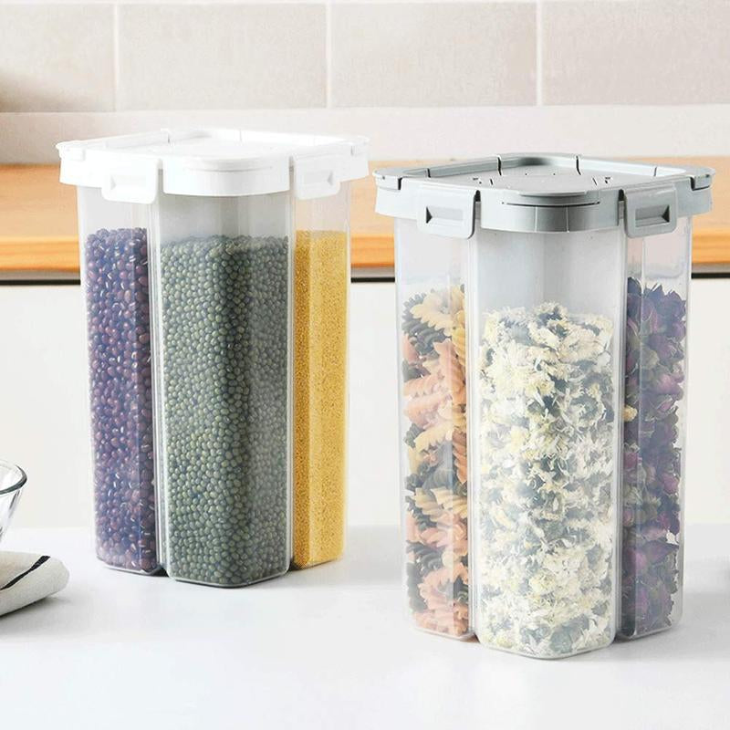 Clear Airtight Cereal Storage Container with Lids and Compartments - 2.3L Capacity for Grain, Sugar, Flour, Rice, Nuts, and Snacks