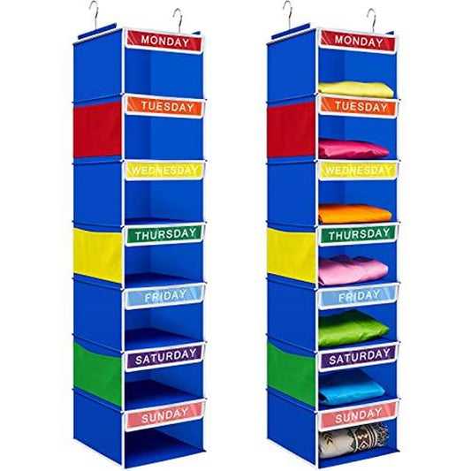 2 7 Shelf Weekly Clothes Organizer for Hanging Closet 11. 8 X 50 Inches Daily Activity Storage Drawers Cube Shelves(White)