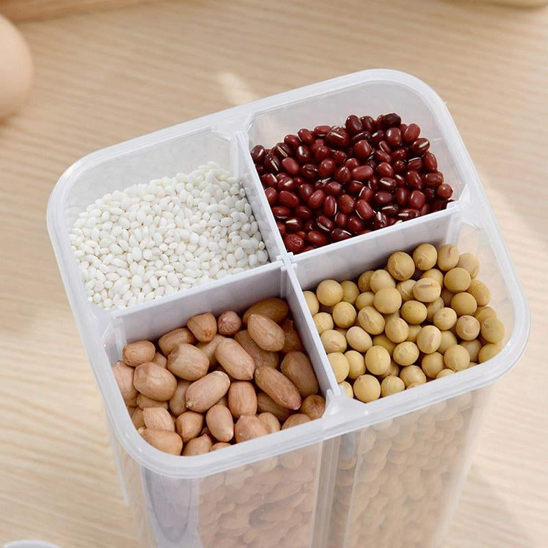 Clear Airtight Cereal Storage Container with Lids and Compartments - 2.3L Capacity for Grain, Sugar, Flour, Rice, Nuts, and Snacks