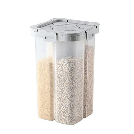 Clear Airtight Cereal Storage Container with Lids and Compartments - 2.3L Capacity for Grain, Sugar, Flour, Rice, Nuts, and Snacks