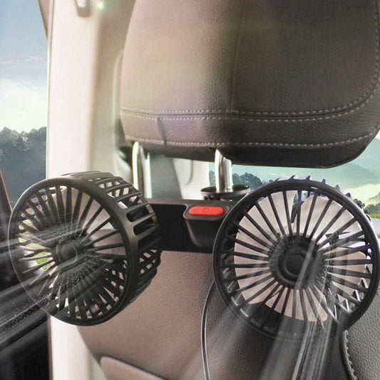 Stay Cool Anywhere: Portable USB Dual-Head Automotive Fan with 360-Degree Rotation and Adjustable Speed Settings for Home and Office