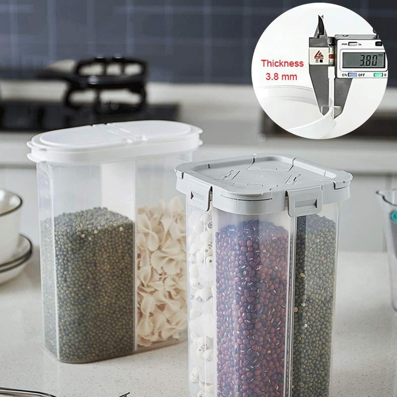 Clear Airtight Cereal Storage Container with Lids and Compartments - 2.3L Capacity for Grain, Sugar, Flour, Rice, Nuts, and Snacks